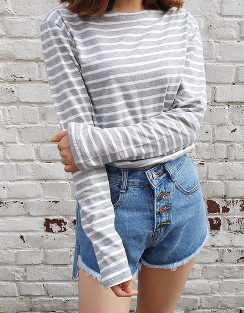  Stripe Print Boat Neck Top