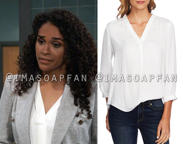 Jordan Ashford, Briana Nicole Henry, White V-Neck Blouse, General Hospital, GH