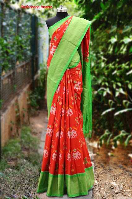 https://devihandlooms.com/shop/product/red-color-pochampally-ikkath-silk-saree-with-parrot-green-border/