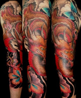 Full Arm Dragon And Butterfly Tattoos