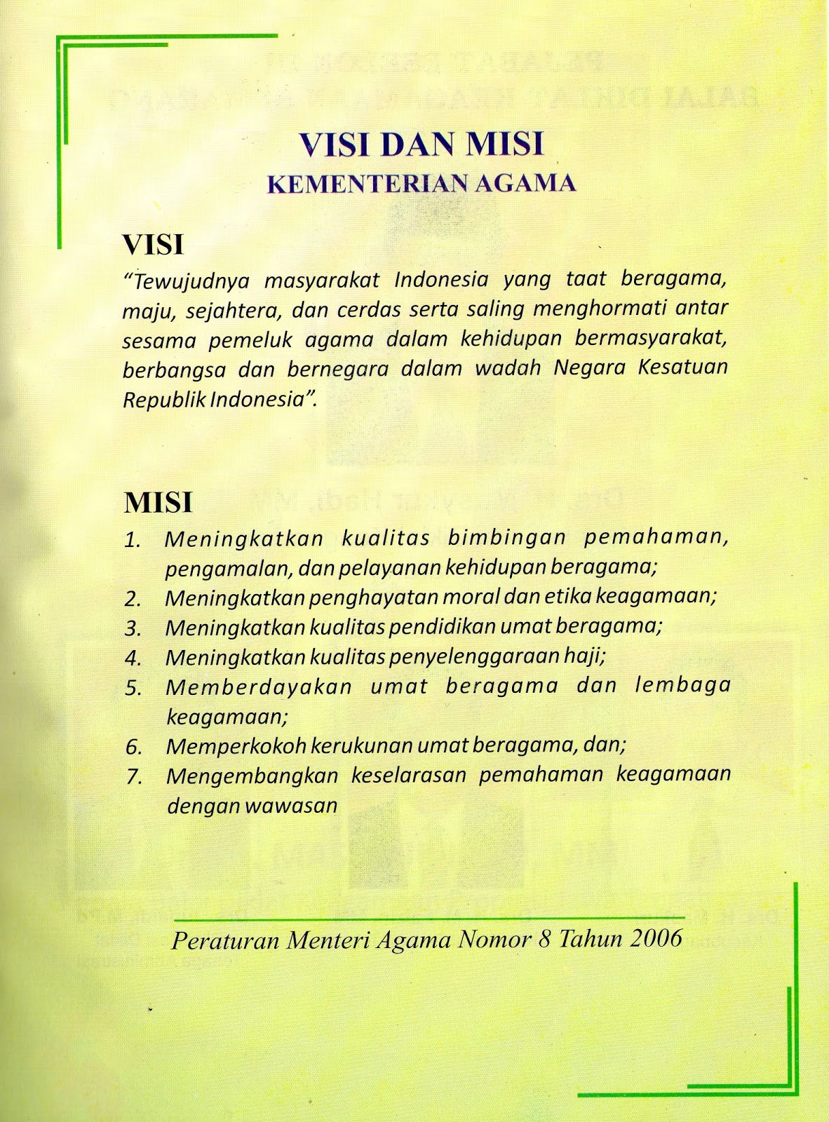 VISI DAN MISI KEMENTERIAN AGAMA | SANG PENDIDIK