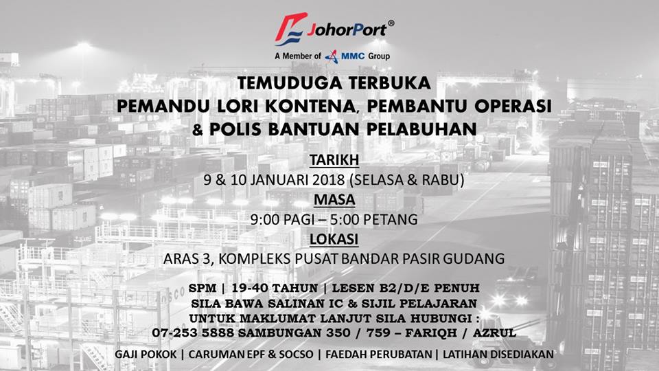 Temuduga Terbuka Kumpulan Johor Port Berhad Pada Januari 2018