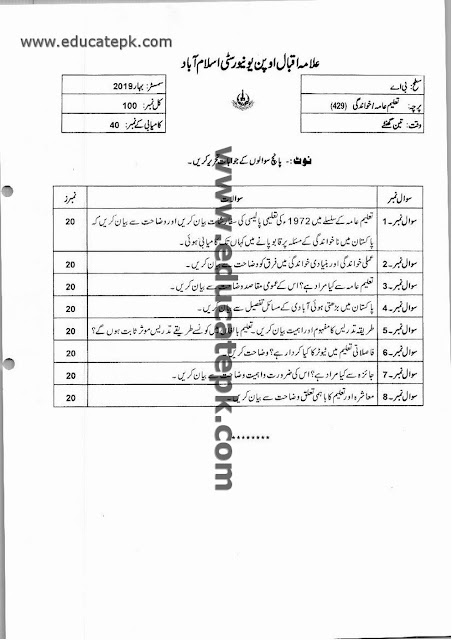 Aiou Past Papers BA 429 Spring 2022