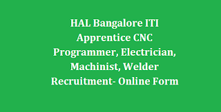 HAL Bangalore ITI Apprentice CNC Programmer, Electrician, Machinist, Welder Recruitment- Online Form