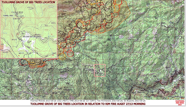 PERIMETER HOT SPOT MAP 8-27-13 MORNING WITH TUOLUMNE GIANT TREES BIG OAK FLAT YNP LOCATION 