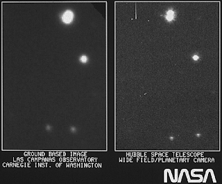 Credits: Left: E. Persson (Las Campanas Observatory, Chile)/Observatories of the Carnegie Institution of Washington; Right: NASA, ESA and STScI