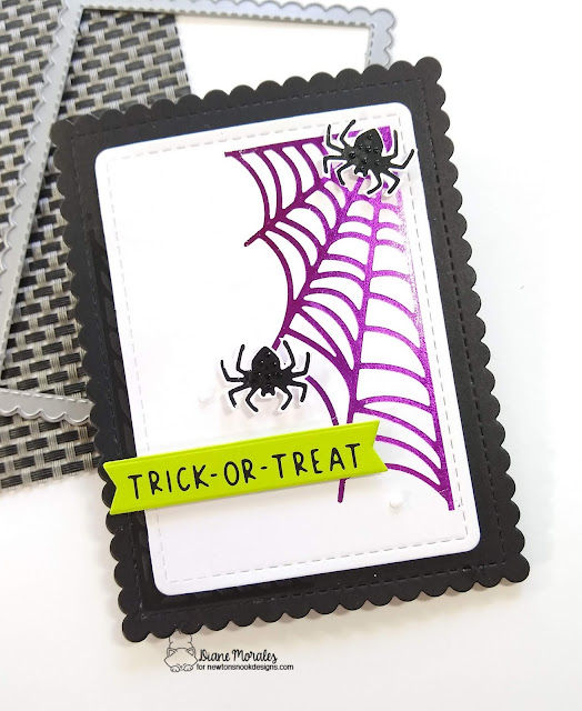 Spiderweb Foil Card by Diane Morales | Spiderweb Hot Foil Plate, Spooky Sentiments Hot Foil Plates, Frames and Flags Die Set and Banner Duo Die Setby Newton's Nook Designs