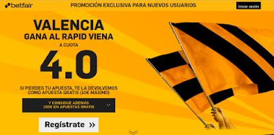 betfair Valencia gana Rapid Viena supercuota 4 Europa League 18 febrero