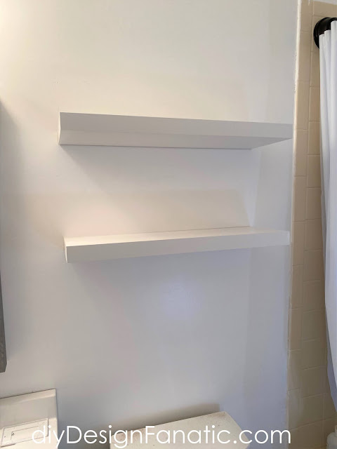 floating shelves, bathroom reno, bathroom makeover, full bath, mountain cottage, Lowe's Home Improvement