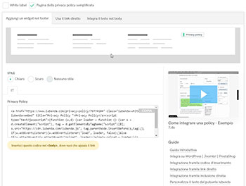 Codice per Privacy Policy Iubenda