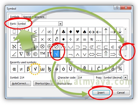  Gambar: Cara menyisipkan simbol akar di Microsoft Word