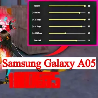 أفضل إعدادات الحساسية و الهيدشوت و دقة التصويب و DPI في لعبة فري فاير على هاتف سامسونج Samsung Galaxy A05