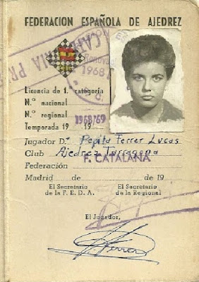 Ficha de la federación de ajedrez de Pepita Ferrer de 1968