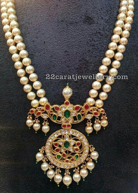 Large 2 Layer Pearls Set with Kundan Pendant