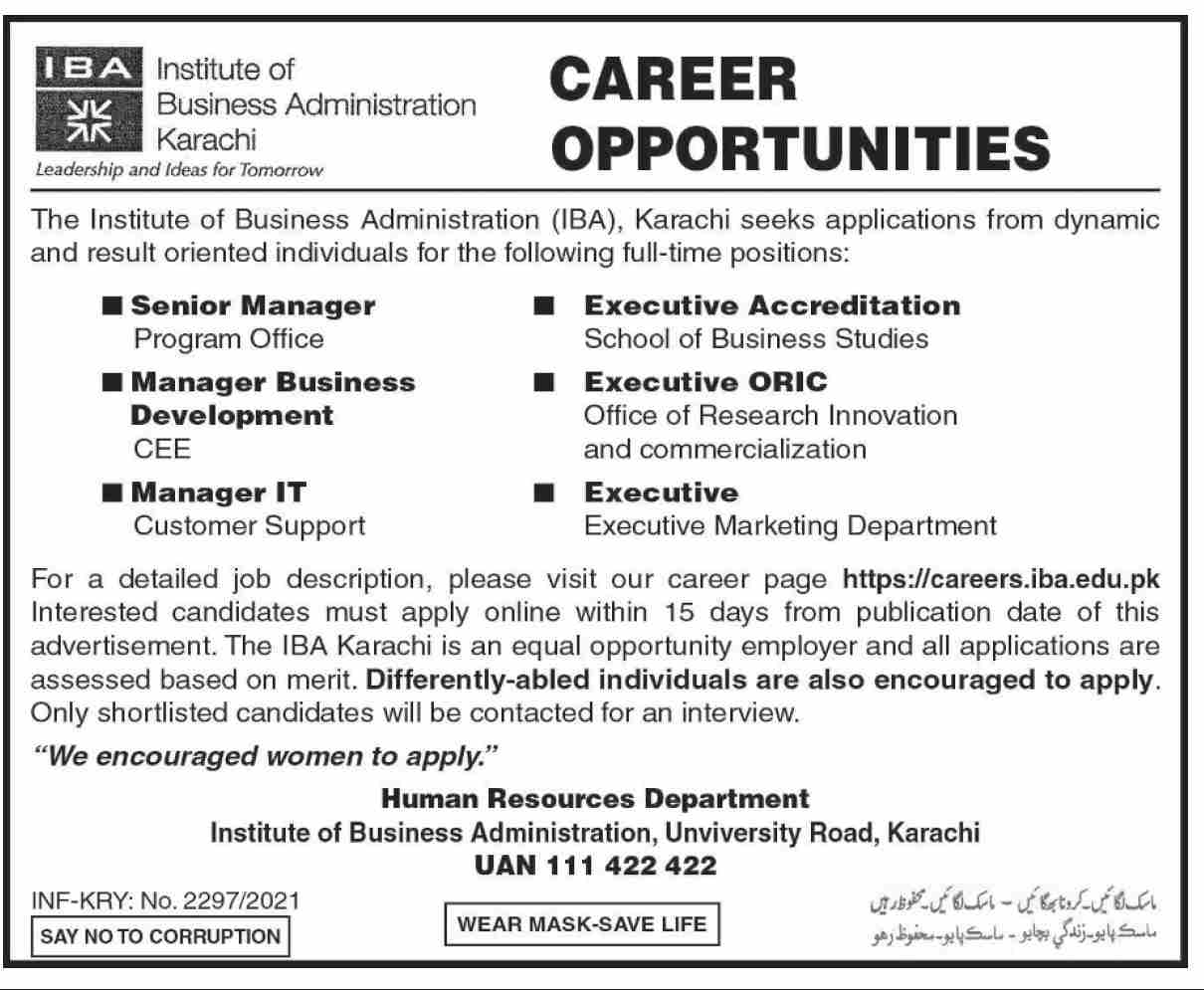 Latest Institute of Business Administration IBA Management Posts Karachi 2022