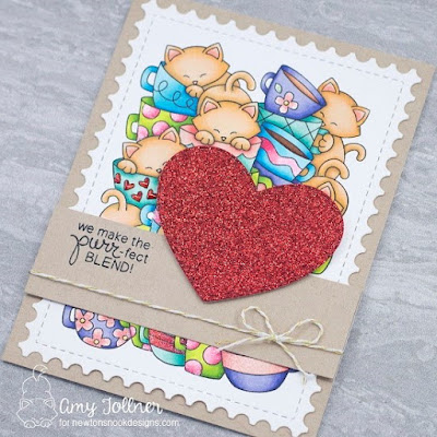 Inky Paws Challenge Sketch Challenge - Caffeinated cats stamp set, Newton Loves Coffee stamp set, Framework die set, Darling Hearts die set by Newton's Nook Designs #newtonsnook #handmade