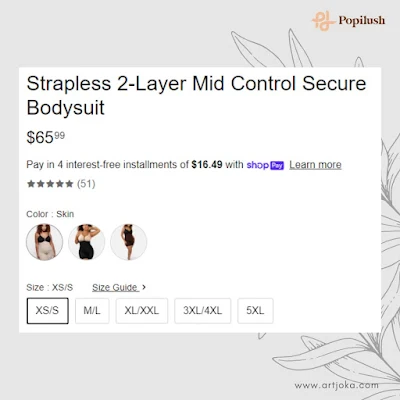 Buy Popilush Strapless 2-Layer Mid Control Secure Bodysuit