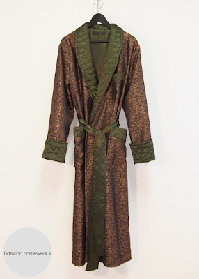 mens long silk robe luxury paisley baroque dark gold brown green tailored dapper gentleman dressing gown birthday gift