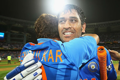 Sachin and Dhoni Celebrating 2011 Win