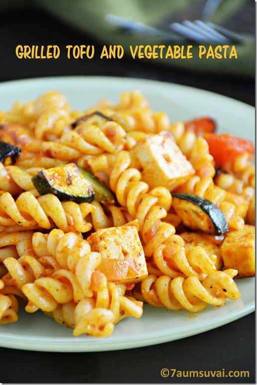 Grilled tofu and vegetable pasta 