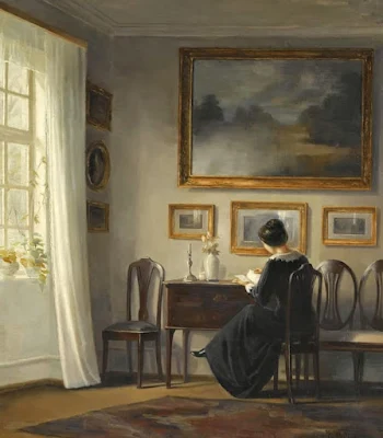 Lady Seated in a Drawing Room painting Carl Vilhelm Holsoe