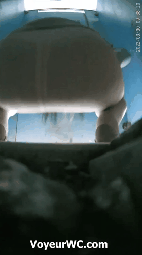 Women pees and poops on toilet. SpyCam (Dirty Blue Toilet 05)