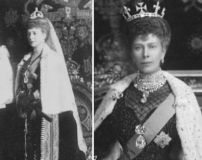 Queen Alexandra (left) and Queen Mary (right) wearing Cullinans I and II in a brooch setting