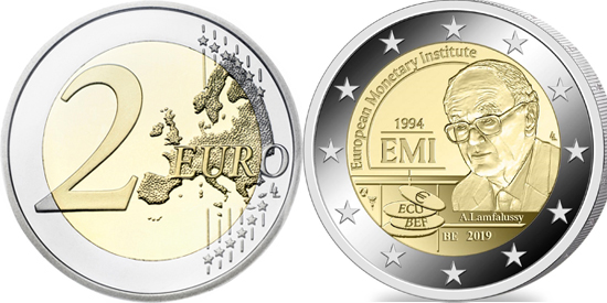 Belgium bimetallic 2 euro 2019 25 years of the European Monetary Institute