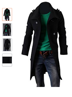Black Coat Keral Mens Double Breasted Coat Casual Solid