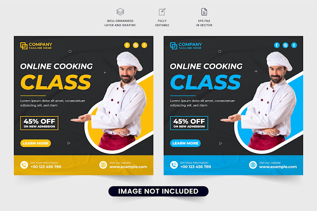 Cooking class social media post vector free download