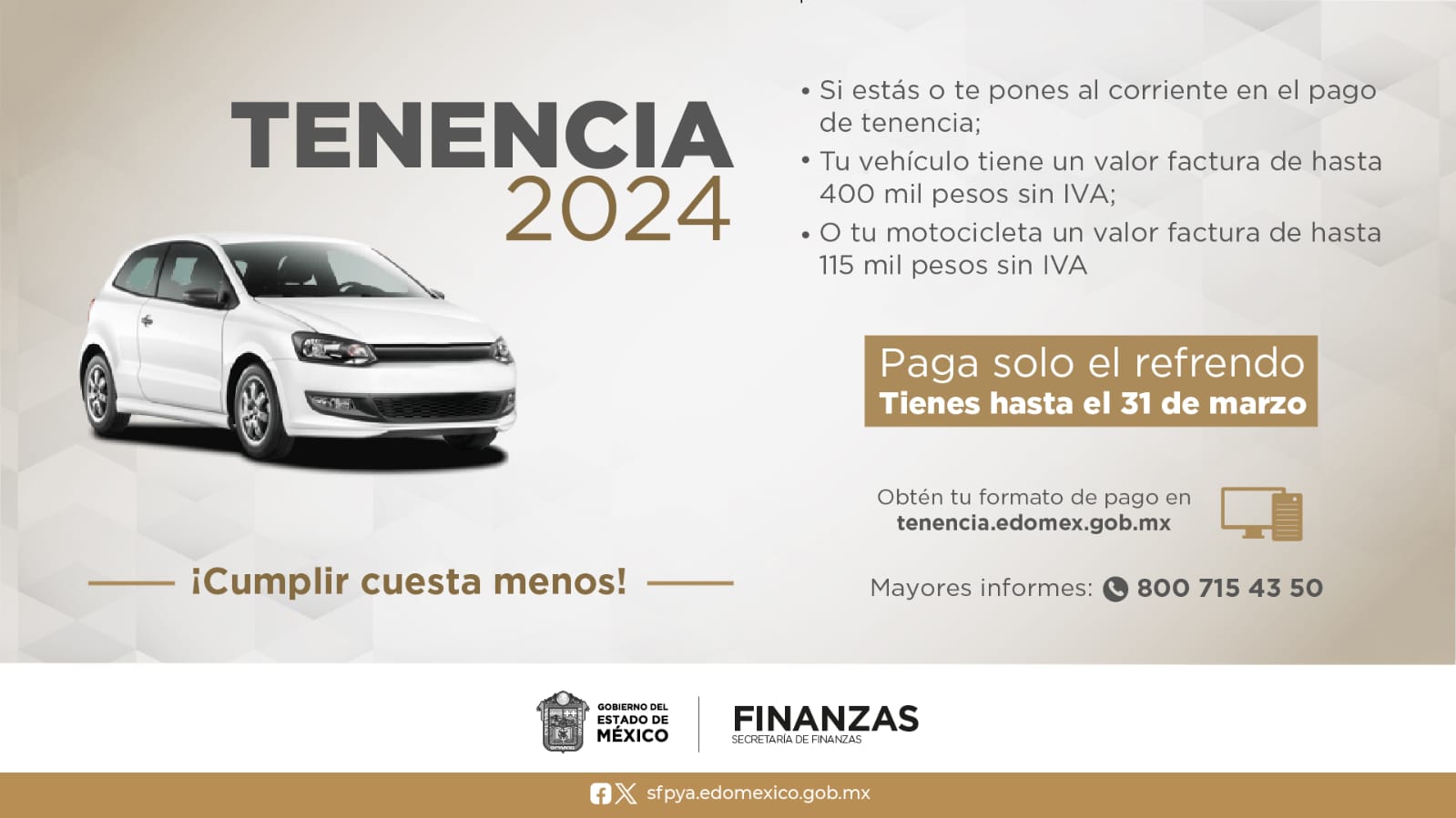31 de marzo fecha límite para pago de refrendo y tenencia Edomex 2024