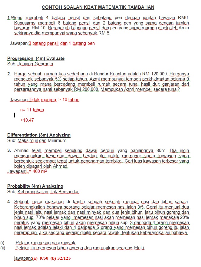 Latihan Matematik Tambahan 2015 : SOALAN KBAT ADD MATH