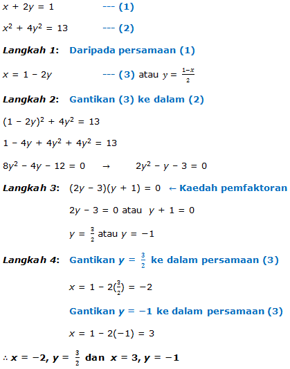 Matematik Tambahan 4 5 Penyelesaian Persamaan Serentak Melalui Kaedah Penggantian