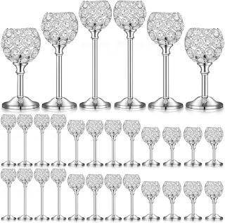 36 Pcs Silver Crystal Candle Holders Bulk