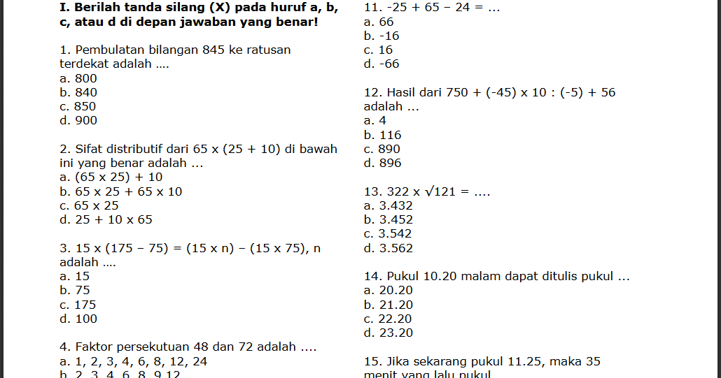 Contoh Soal Soal Matematika Kelas 5 Semester 2 Dan Kunci