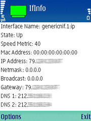 IfInfo - утилита, отображающая сетевые настройки  мобильного телефона
