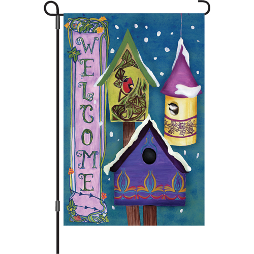 winter birdhouses garden flag