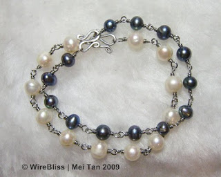 Wire Wrapped Blue and With Pearl Bracelets