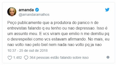 Amanda Ramalho nao volta pro Panico