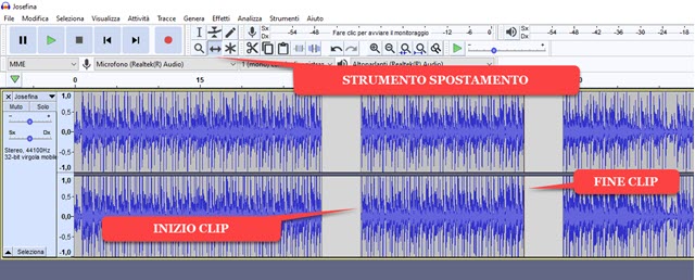 dividere e separare le clip in audacity