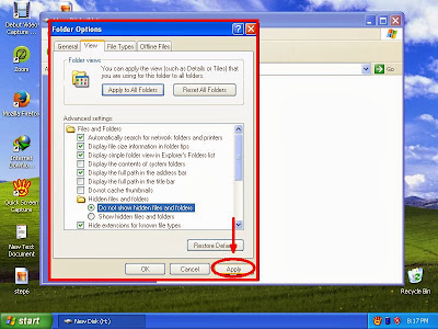 Learn how to disable show or don't show hidden files and folders in windowsXP step12