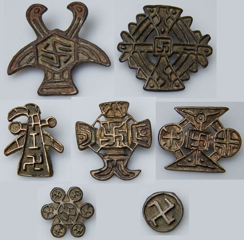 7 Nestorian Christian bronze artifacts with swastikas.