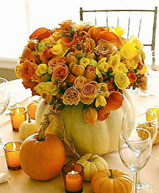 flower arrangement, centerpiece, white pumpkin designed with a huge assortment of flowers, fall, thanksgiving table decor