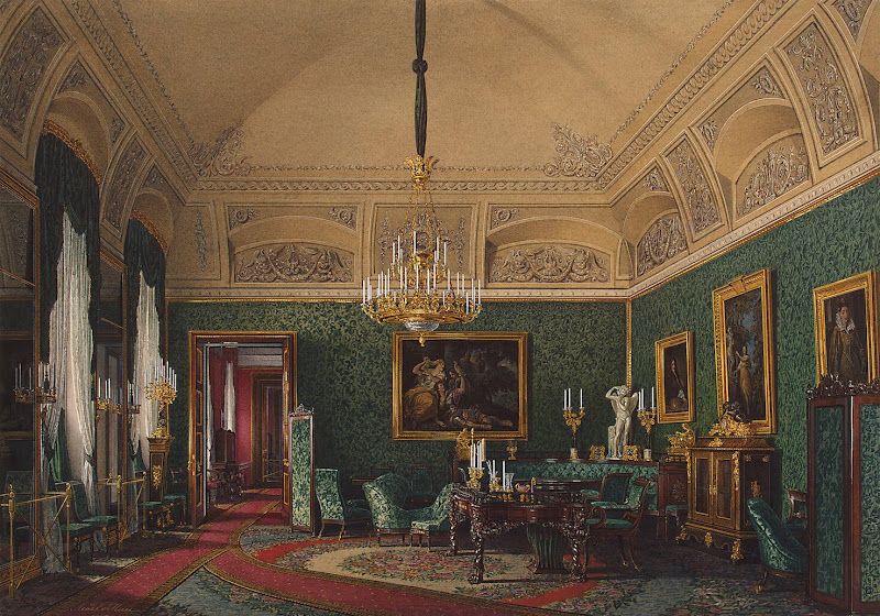 Interiors of the Winter Palace. The First Reserved Apartment. The Small Study of Grand Princess Maria Nikolayevna by Edward Petrovich Hau - Architecture, Interiors Drawings from Hermitage Museum