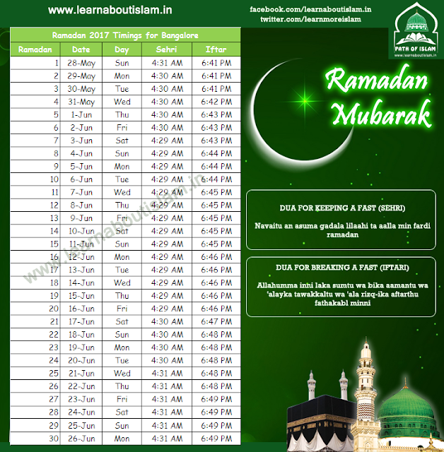 #RAMADAN TIMETABLE 2017  - Bangalore, Karnataka, India