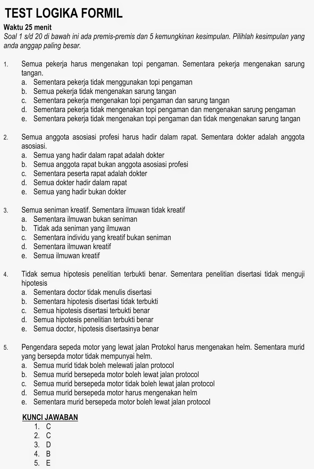 Contoh Soal Psikotest Logika Formil