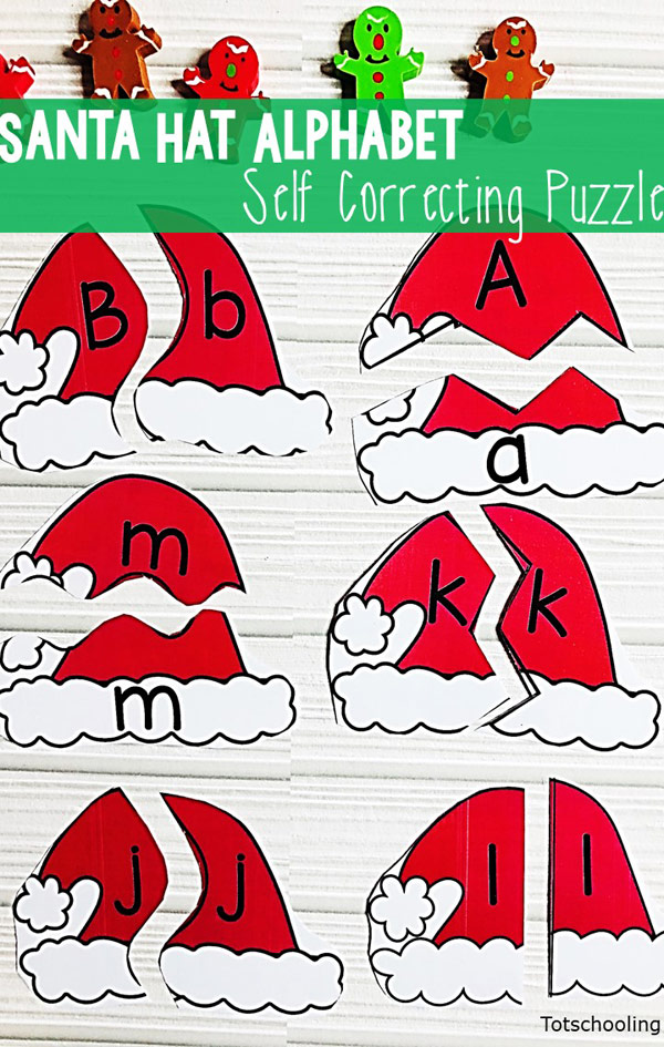 Santa Hat Alphabet Puzzles Totschooling Toddler Preschool Kindergarten Educational Printables
