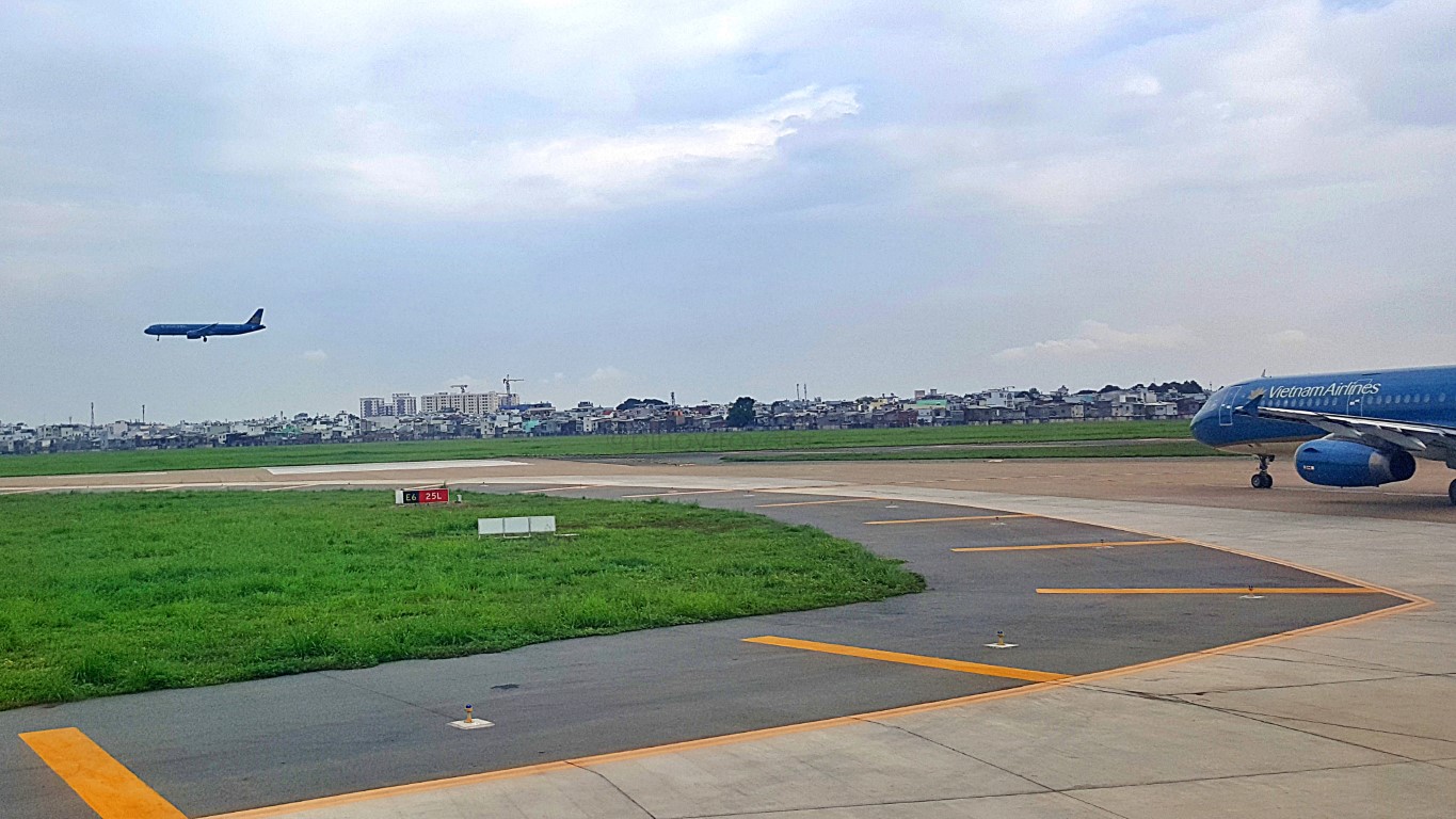 a normal scene of the taxiway of Tan Son Nhat International Airport Saigon