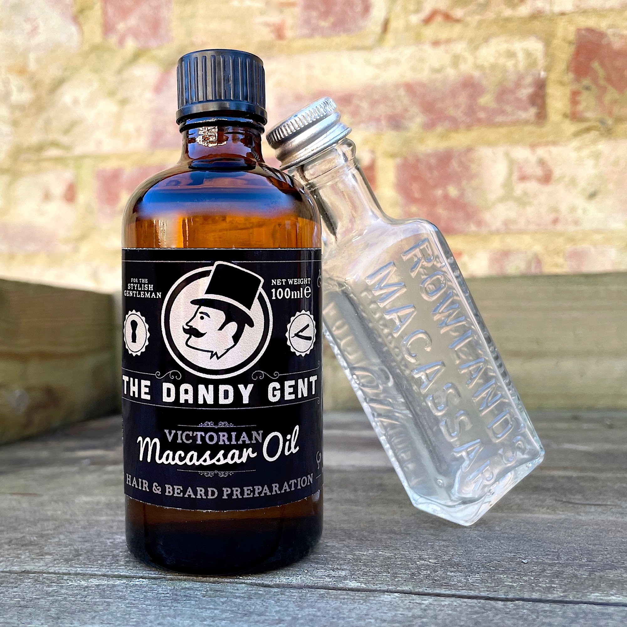 Bottles of Rowland's and The Dandy Gent's Victorian Macassar Oil