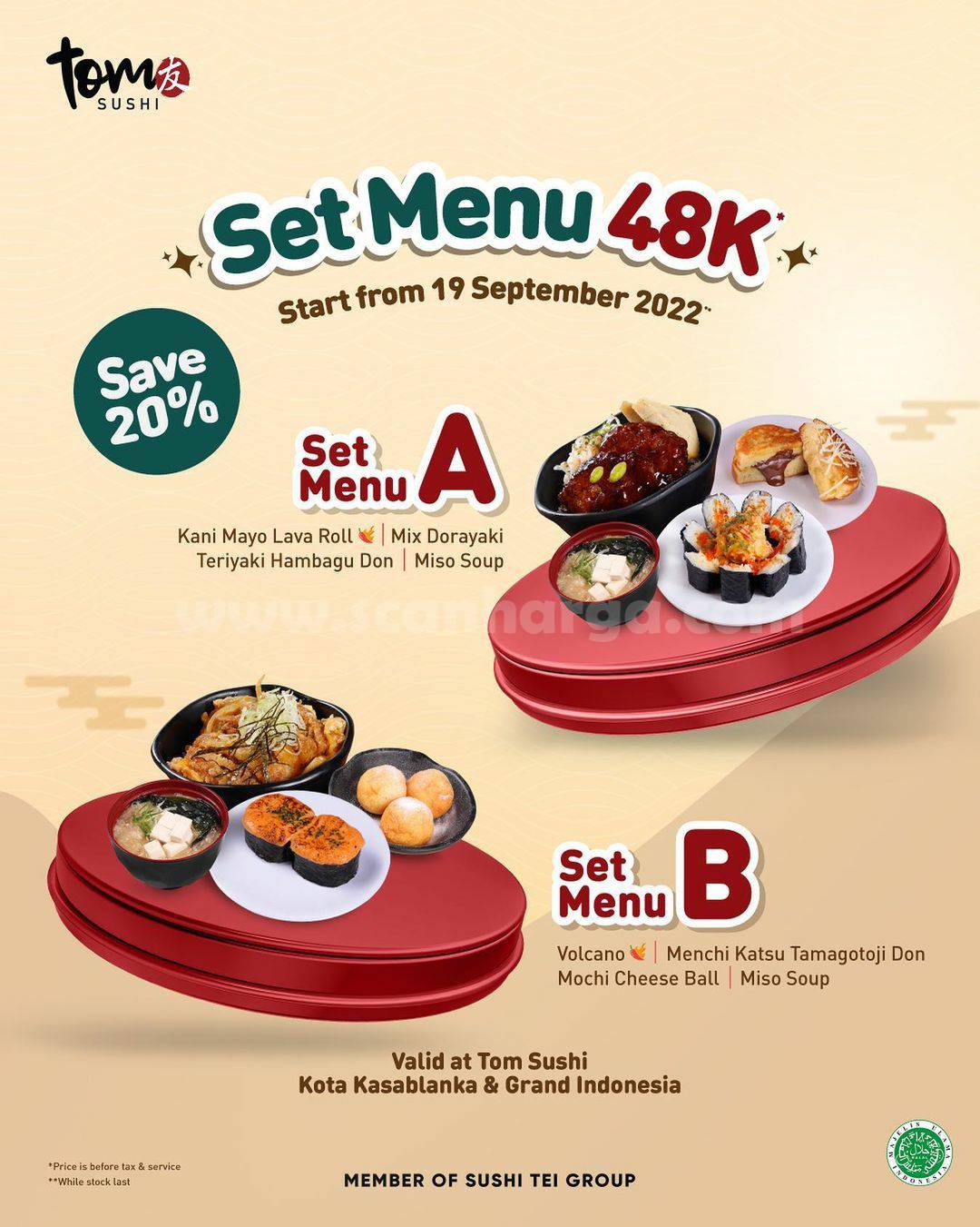 TOM SUSHI Promo SET MENU A & B – Special Price only 48K/set